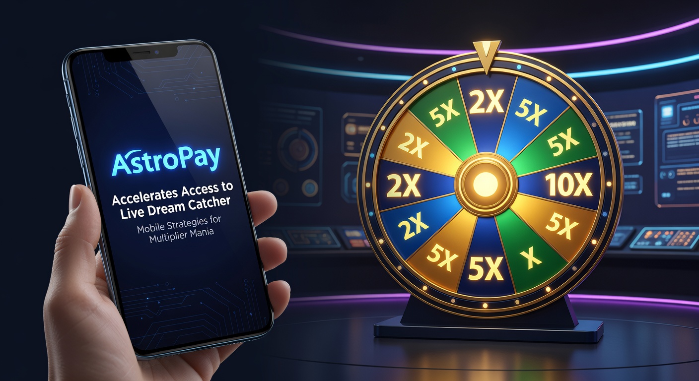 AstroPay interface on a mobile device displaying Live Dream Catcher game wheel with multipliers highlighted
