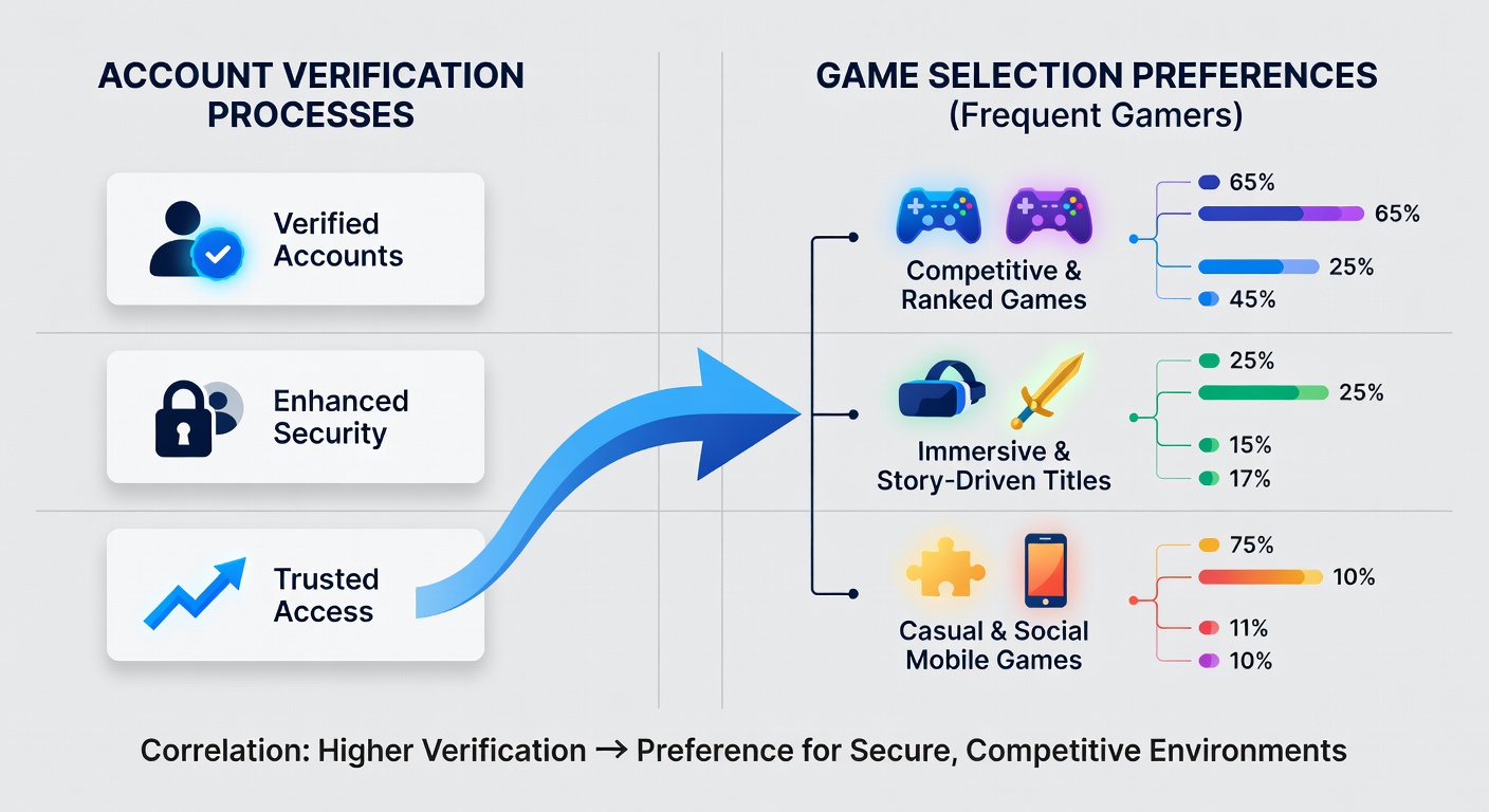 Infographic displaying statistical correlations between verification speed categories and preferred game types among regular users