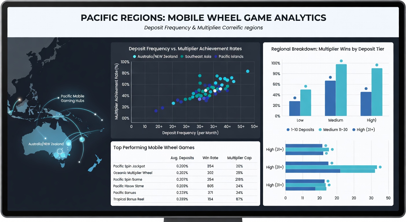 Mobile wheel game interface displaying deposit frequency options and multiplier indicators used across Pacific markets