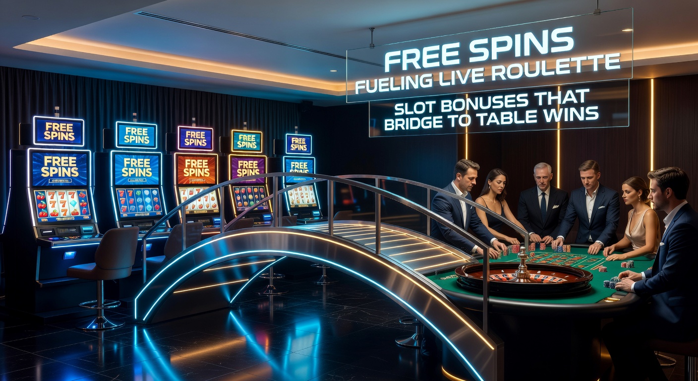 Dynamic screenshot of a casino interface showing free spins activation on a slot game, with a pop-up converting winnings to live roulette credits, roulette wheel visible in split-screen