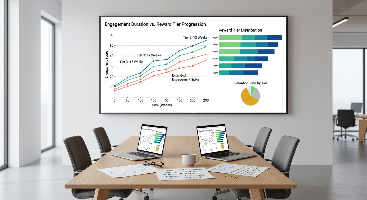 Data visualization of player engagement periods linked to reward tier levels in gaming platforms