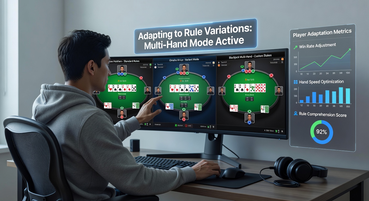 Split-screen view of strategy adjustment tools alongside multi-hand gaming sessions on desktop and mobile