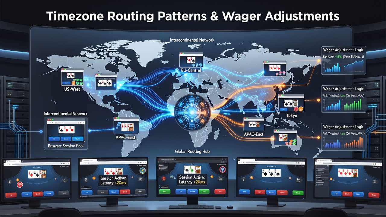 Players adjusting bets on browser card game interfaces with latency indicators visible